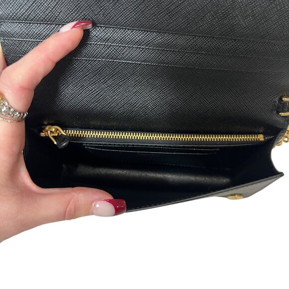 PRADA Black Saffiano Gold Wallet On Chain WOC Wristlet - Picture 11 of 13